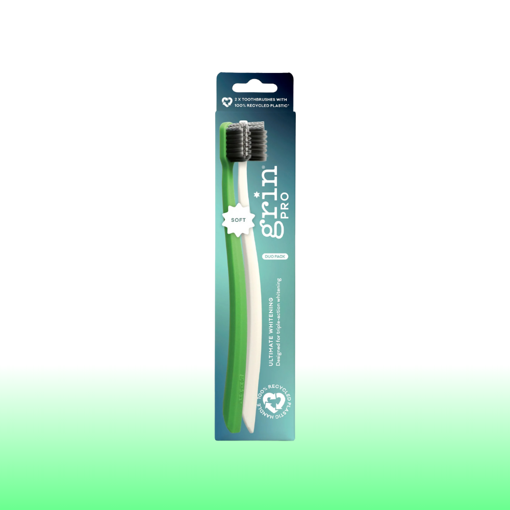 Grin Pro Ultimate Whitening Toothbrush 2pk Soft Green & White