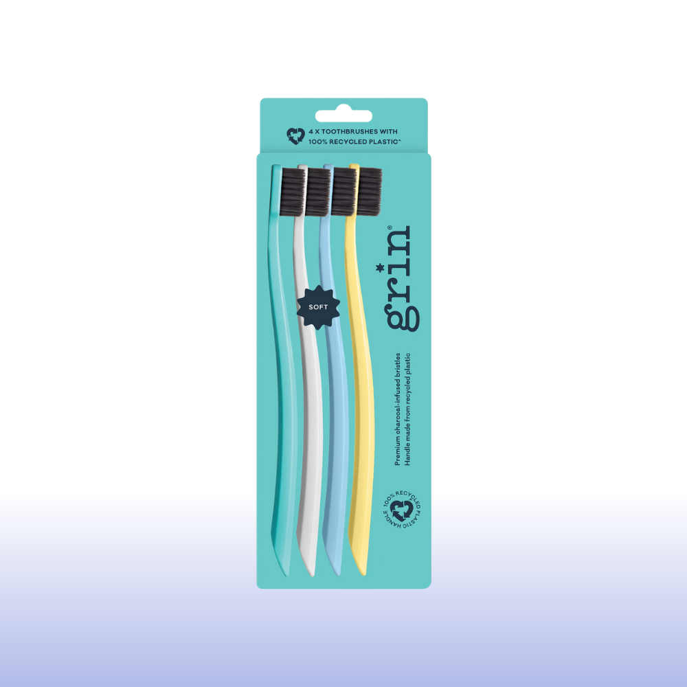 Grin 100% Recycled Toothbrush 4pk Summer Beach (Soft)