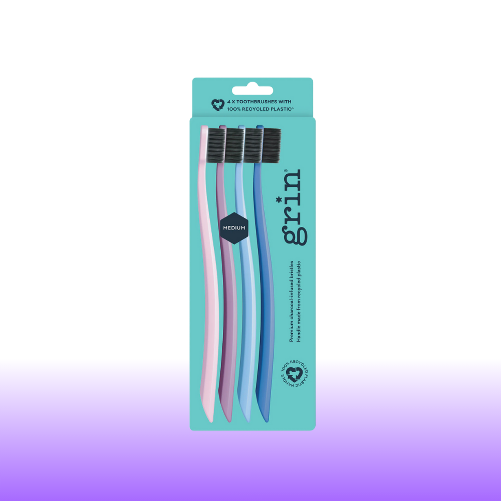Grin 100% Recycled Toothbrush 4pk Purple (Medium)