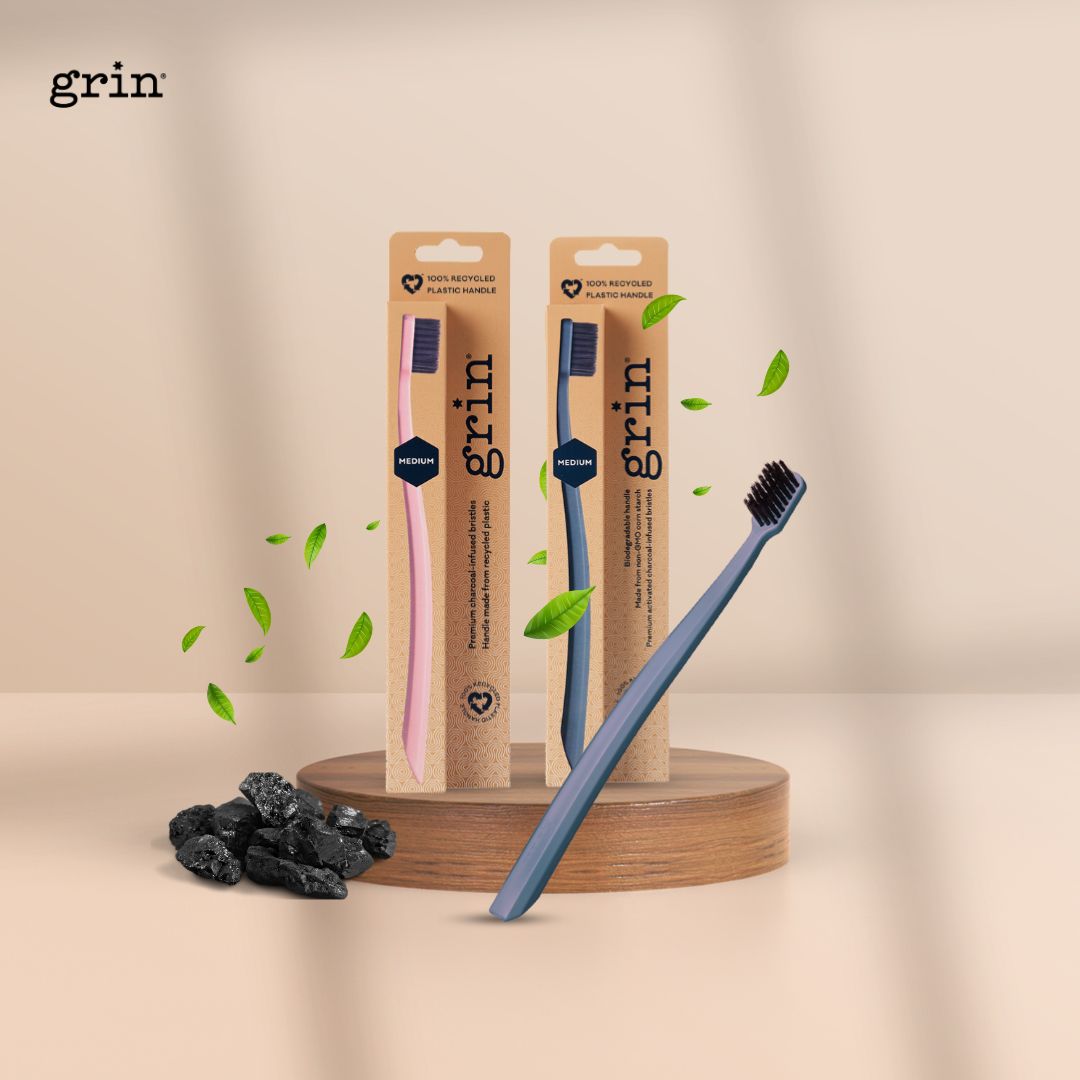 Grin 100% Recycled Toothbrush Mixed Pink & Charcoal  (Medium)