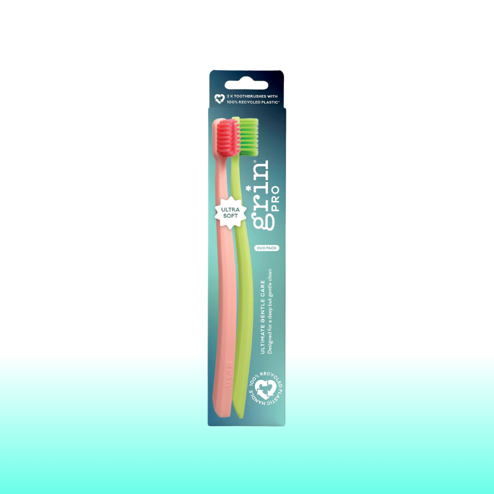 Grin Pro Ultimate Gentle Care Toothbrush 2pk Green & Pink (Ultra Soft)